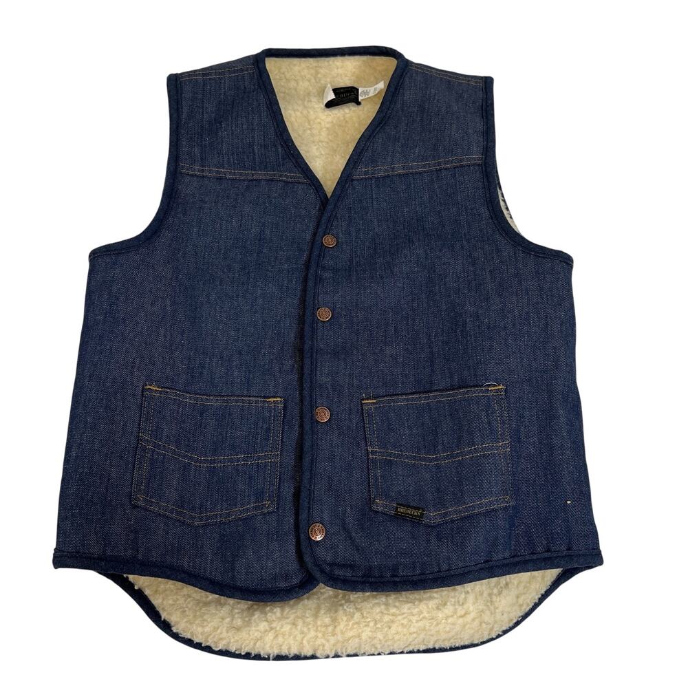 Vintage‎ Sears Roebucks Vest Mens M Tall Blue Sherpa Lined Denim Workwear USA